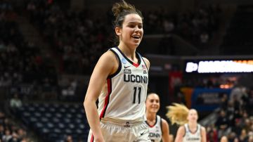 STORRS, CT - MARCH 18: Lou Lopez Sénéchal #11 of the University of Connecticut Huskies during the first round of the 2023 NCAA Women's Basketball Tournament held at Gampel Pavilion on March 18, 2023 in Storrs, Connecticut. (Photo by Sean Elliot/NCAA Photos via Getty Images)