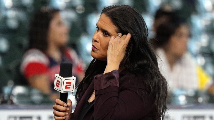 HOUSTON, TEXAS - AUGUST 01: ESPN reporter Marly Rivera at Minute Maid Park on August 01, 2022 in Houston, Texas. (Photo by Bob Levey/Getty Images)