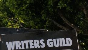 Latine writers and allies protesting in the second week of the WGA strike of 2023