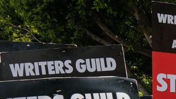 Latine writers and allies protesting in the second week of the WGA strike of 2023