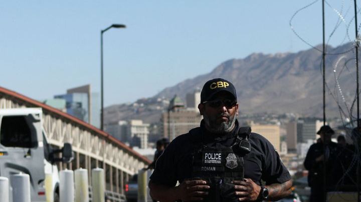 US Customs and Border Protection agents guard the Paso del Norte - Santa Fe International Bridge in Ciudad Juarez, Chihuahua state, Mexico that connects to El Paso, Texas on May 12, 2023. The United States bolted tough new immigration policies into place Friday, setting up an uncertain future for desperate migrants reaching its southern border as a top official expressed confidence the system will hold. Tens of thousands of people were expected to try to cross into the United States in coming days after it lifted pandemic-era rules, hoping to escape the poverty and criminal gangs wracking their own countries in what the United Nations called an "unprecedented displacement crisis". (Photo by HERIKA MARTINEZ / AFP) (Photo by HERIKA MARTINEZ/AFP via Getty Images)