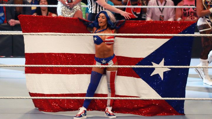 SAN JUAN, PUERTO RICO - MAY 06: Zelina Vega enters the ring during the WWE Backlash at Coliseo de Puerto Rico José Miguel Agrelot on May 06, 2023 in San Juan, Puerto Rico.(Photo by Gladys Vega/ Getty Images)