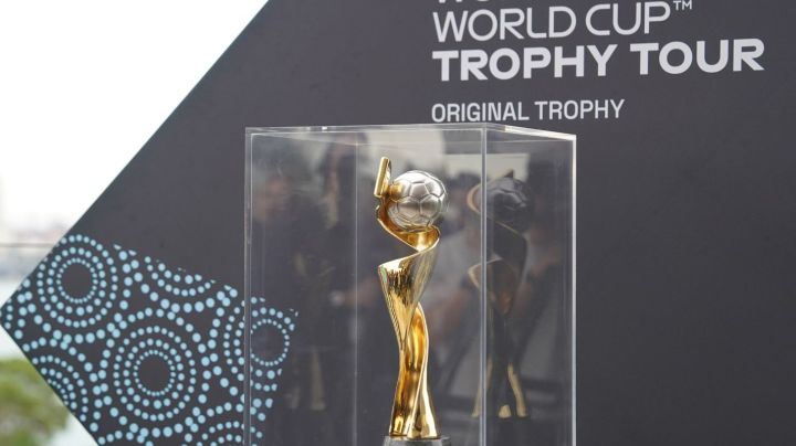 Photo taken on June 8, 2023 shows the FIFA Women's World Cup Trophy in exhibition during a launching ceremony of the FIFA Women's World Cup Trophy tour held at Taronga Zoo in Sydney, Australia. The trophy will visit locations across Sydney and regional New South Wales NSW, enabling football fans across the state to see the greatest prize in women's football first-hand. (Photo by Wang Qi/Xinhua via Getty Images)