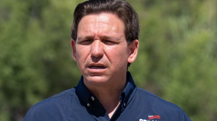 Florida Governor and 2024 Republican Presidential hopeful Ron DeSantis speaks during a news conference near the Rio Grande River in Eagle Pass, Texas, on June 26, 2023. DeSantis engaged with voters and residents in border-adjacent communities during a campaign event. (Photo by SUZANNE CORDEIRO / AFP) (Photo by SUZANNE CORDEIRO/AFP via Getty Images)