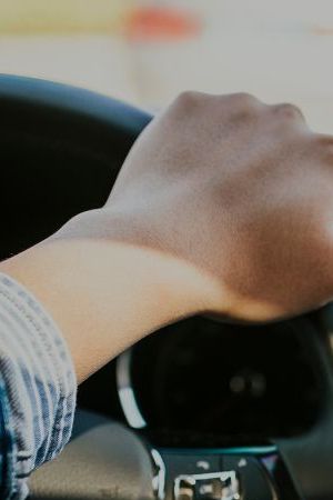 Smart phone mapping while in car - stock photo