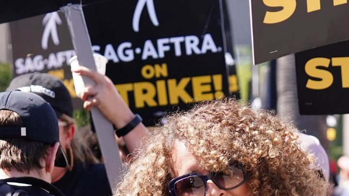 LOS ANGELES, CA - JULY 21: Diana Maria Riva walks the picket line in support of the SAG-AFTRA and WGA strike on July 21, 2023 in Los Angeles, California. (Photo by Hollywood To You/Star Max/GC Images)