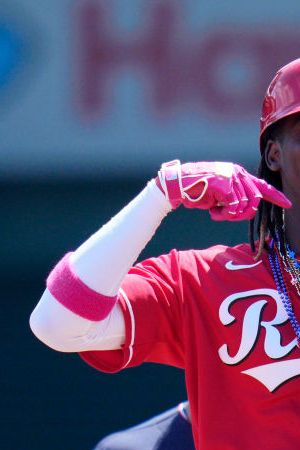 WASHINGTON, DC - JULY 04: Elly De La Cruz #44 of the Cincinnati Reds celebrates after advancing to second base on a single against the Washington Nationals during the first inning at Nationals Park on July 04, 2023 in Washington, DC. (Photo by Jess Rapfogel/Getty Images)