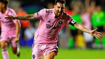 FORT LAUDERDALE, FLORIDA - JULY 21: Lionel Messi #10 of Inter Miami CF celebrates after kicking the game winning goal during the second half of the Leagues Cup 2023 match between Cruz Azul and Inter Miami CF at DRV PNK Stadium on July 21, 2023 in Fort Lauderdale, Florida. (Photo by Mike Ehrmann/Getty Images)