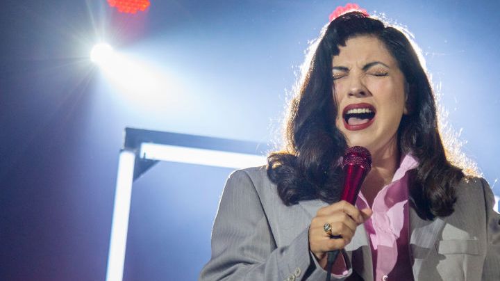 Mon Laferte singing at concert In Barcelona.
