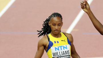 BUDAPEST, HUNGARY - AUGUST 23: Marileidy Paulino of Team Dominican Republic celebrates winning the Women's 400m Final during day five of the World Athletics Championships Budapest 2023 at National Athletics Centre on August 23, 2023 in Budapest, Hungary. (Photo by Stephen Pond/Getty Images for World Athletics)