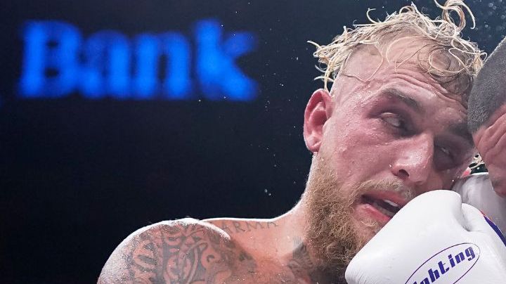 DALLAS, TEXAS - AUGUST 05: Jake Paul, left, and Nate Diaz, right, trade punches during the tenth round of their fight at the American Airlines Center on August 05, 2023 in Dallas, Texas. (Photo by Sam Hodde/Getty Images)