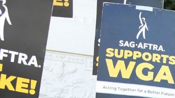CULVER CITY, CALIFORNIA - AUGUST 04: Members of Latinas Acting Up pose for a photo while SAG-AFTRA and WGA walk the picket line at Sony Studios on August 04, 2023 in Culver City, California. Members of SAG-AFTRA and WGA (Writers Guild of America) have both walked out in their first joint strike against the studios since 1960. The strike has shut down a majority of Hollywood productions with writers in the third month of their strike against the Hollywood studios. (Photo by Albert L. Ortega/Getty Images)