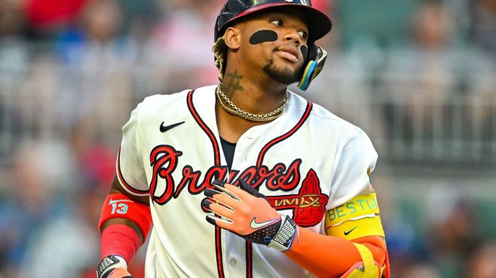 ATLANTA, GA JULY 19: Atlanta right fielder Ronald Acuna Jr. (13) reacts after lining out during the MLB game between the Arizona Diamondbacks and the Atlanta Braves on July 19th, 2023 at Truist Park in Atlanta, GA. (Photo by Rich von Biberstein/Icon Sportswire via Getty Images)