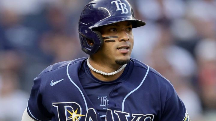 NEW YORK, NEW YORK - JULY 31: Wander Franco #5 of the Tampa Bay Rays in action against the New York Yankees at Yankee Stadium on July 31, 2023 in Bronx borough of New York City. The Rays defeated the Yankees 5-1. (Photo by Jim McIsaac/Getty Images)