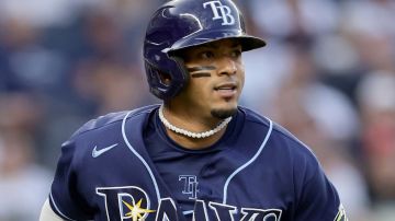 NEW YORK, NEW YORK - JULY 31: Wander Franco #5 of the Tampa Bay Rays in action against the New York Yankees at Yankee Stadium on July 31, 2023 in Bronx borough of New York City. The Rays defeated the Yankees 5-1. (Photo by Jim McIsaac/Getty Images)