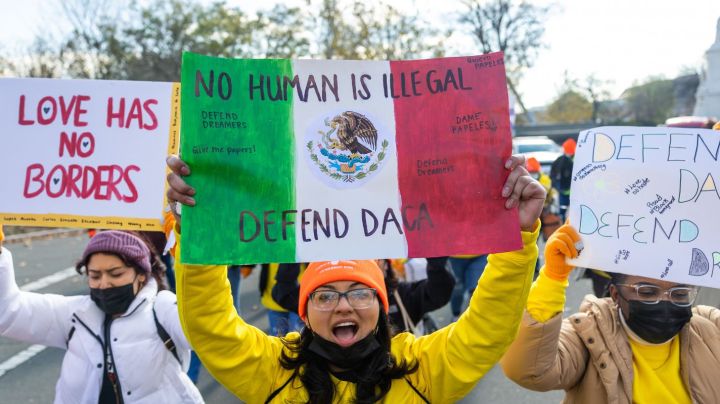 WASHINGTON, DC, UNITED STATES- NOVEMBER 17: Pro- DACA protestors hold a march outside of the U.S. Capitol Building calling for a pathway to citizenship on November 17th, 2022 in Washington, DC. (Photo by Nathan Posner/Anadolu Agency via Getty Images)