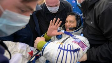 ZHEZKAZGAN, KAZAKHSTAN - SEPTEMBER 27: In this handout provided by NASA, Expedition 69 NASA astronaut Frank Rubio is helped out of the Soyuz MS-23 spacecraft just minutes after he and Roscosmos cosmonauts Sergey Prokopyev and Dmitri Petelin, landed in a remote area near the town of Zhezkazgan, Kazakhstan on September 27, 2023. The trio are returning to Earth after logging 371 days in space as members of Expeditions 68-69 aboard the International Space Station. For Rubio, his mission is the longest single spaceflight by a U.S. astronaut in history. (Photo by Bill Ingalls/NASA via Getty Images)