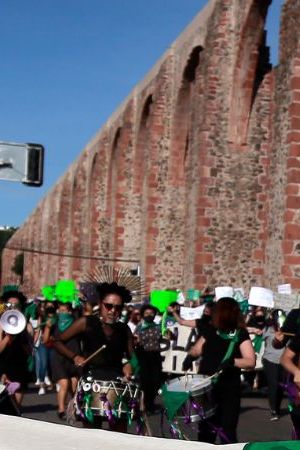 QUERETARO, MEXICO - SEPTEMBER 28: Demonstrators hold a banner during a march for abortion on September 28, 2020 in Queretaro, Mexico. (Photo by Cesar Gomez/Jam Media/Getty Images)