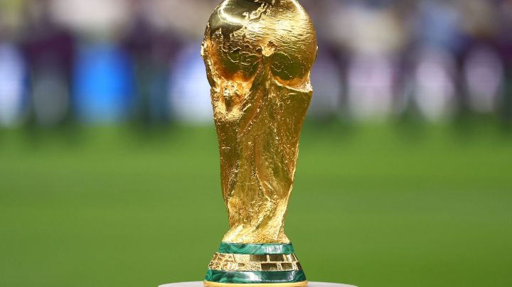 LUSAIL CITY, QATAR - DECEMBER 18: The FIFA World Cup trophy is seen before the FIFA World Cup Qatar 2022 Final match between Argentina and France at Lusail Stadium on December 18, 2022 in Lusail City, Qatar. (Photo by Chris Brunskill/Fantasista/Getty Images)