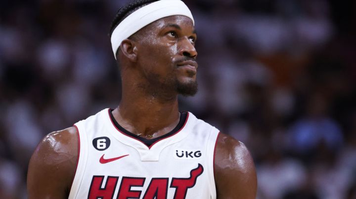 MIAMI, FLORIDA - MAY 23: Jimmy Butler #22 of the Miami Heat looks on against the Boston Celtics during the first quarter in game four of the Eastern Conference Finals at Kaseya Center on May 23, 2023 in Miami, Florida. NOTE TO USER: User expressly acknowledges and agrees that, by downloading and or using this photograph, User is consenting to the terms and conditions of the Getty Images License Agreement. (Photo by Megan Briggs/Getty Images)