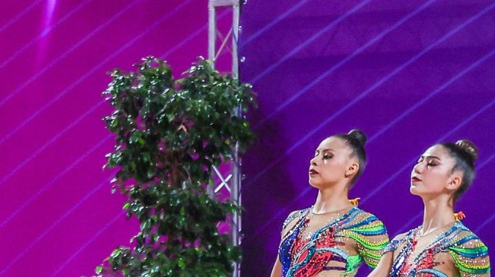 PESARO, ITALY - 2022/06/05: Mexico group team during the Rhythmic Gymnastics FIG World Cup 2022 Pesaro at Vitrifrigo Arena, Pesaro. (Photo by Fabrizio Carabelli/SOPA Images/LightRocket via Getty Images)