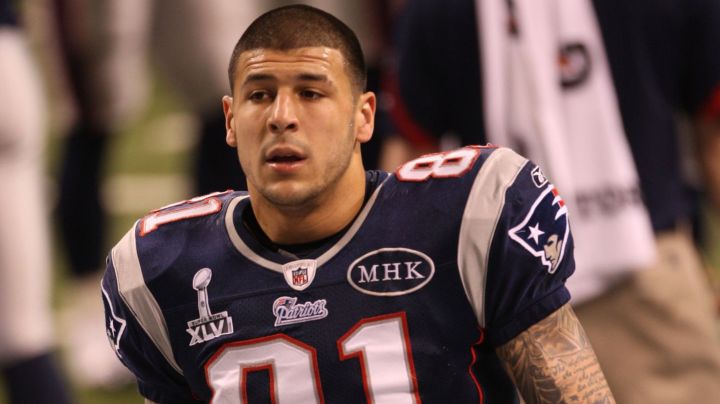 INDIANAPOLIS, IN - FEBRUARY 5: Aaron Hernandez #81 of the New England Patriots stands on the field prior to the game against the New York Giants at Lucas Oil Stadium on February 5, 2012 in Indianapolis, Indiana. The Giants defeated the Patriots 21-17. (Photo by Michael Zagaris/San Francisco 49ers/Getty Images)