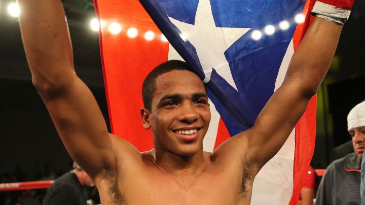 ORLANDO, FL - OCTOBER 04: Felix Verdejo of Puerto Rico celebrates after knocking out Sergio Villanueva of Mexico during their professional lightweight boxing match at the Baha Shriners Auditorium & Events Center on October 4, 2014 in Orlando, Florida. (Photo by Alex Menendez/Getty Images)