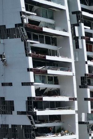 TOPSHOT - Aerial view of damages caused by the passage of Hurricane Otis in Acapulco, Guerrero State, Mexico, on October 28, 2023. The death toll from an extraordinarily powerful hurricane that blasted the Mexican resort city of Acapulco rose Saturday to 39, the Mexican government said (Photo by Rodrigo OROPEZA / AFP) (Photo by RODRIGO OROPEZA/AFP via Getty Images)