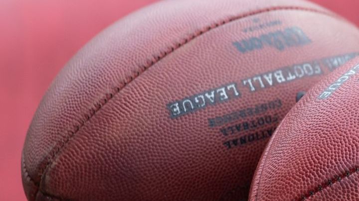 02 November 2023, Hesse, Frankfurt/Main: American football ; NFL, Before the season game Kansas City Chiefs vs. Miami Dolphins in Frankfurt: Balls with NFL logo Photo: Jürgen Kessler/dpa (Photo by Jürgen Kessler/picture alliance via Getty Images)