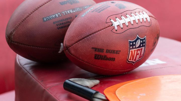 02 November 2023, Hesse, Frankfurt/Main: American football ; NFL, Before the season game Kansas City Chiefs vs. Miami Dolphins in Frankfurt: Balls with NFL logo Photo: Jürgen Kessler/dpa (Photo by Jürgen Kessler/picture alliance via Getty Images)