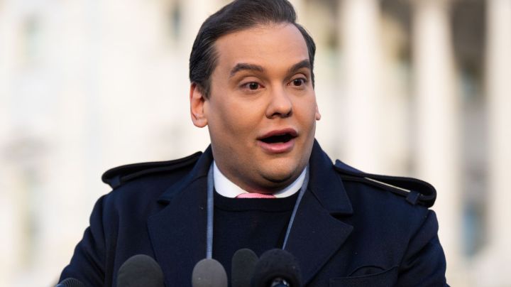 WASHINGTON - NOVEMBER 30: Rep. George Santos, R-N.Y., holds a news conference outside the U.S. Capitol on Thursday, November 30, 2023, to discuss the upcoming vote to expel him from Congress. (Bill Clark/CQ-Roll Call, Inc via Getty Images)