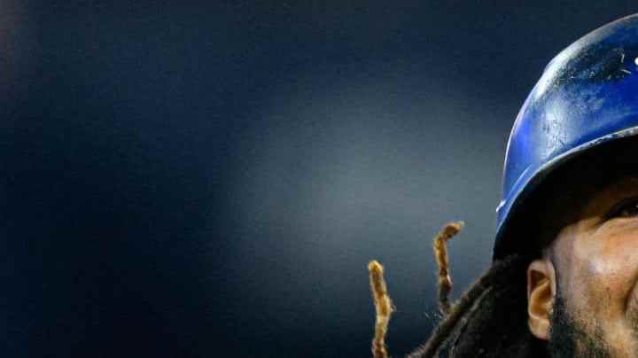 TORONTO, ON - SEPTEMBER 26: Toronto Blue Jays First base Vladimir Guerrero Jr. (27) smiles during the MLB baseball regular season game between the Tampa Bay Rays and the Toronto Blue Jays on September 29, 2023, at Rogers Centre in Toronto, ON, Canada. (Photo by Julian Avram/Icon Sportswire via Getty Images)
