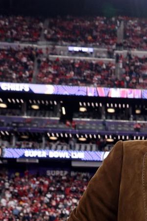LAS VEGAS, NEVADA - FEBRUARY 11: (L-R) Post Malone and Anjel Piñero attend the Super Bowl LVIII Pregame at Allegiant Stadium on February 11, 2024 in Las Vegas, Nevada. (Photo by Kevin Mazur/Getty Images for Roc Nation)
