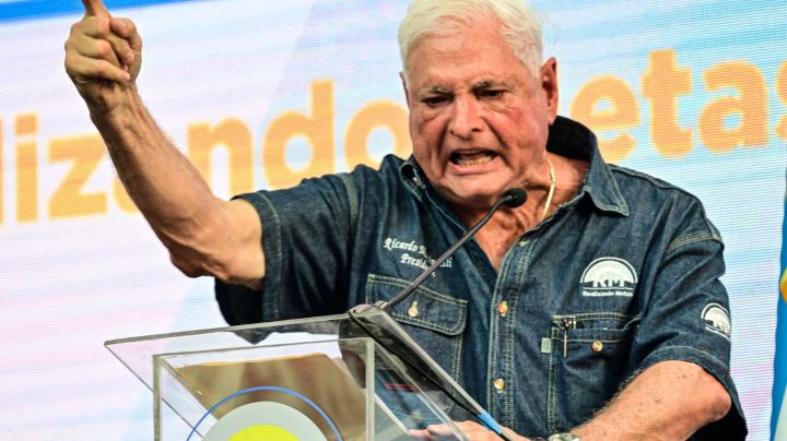 Former Panamanian president and presidential candidate Ricardo Martinelli speaks during a political rally in Panama City on February 3, 2024. Martinelli kicked off his campaign for the May 5 presidential election on Saturday at a rally with thousands of supporters, a day after his candidacy was put at risk by an unappealable court ruling. (Photo by MARTIN BERNETTI / AFP) (Photo by MARTIN BERNETTI/AFP via Getty Images)