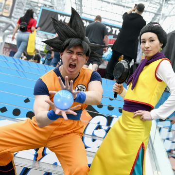 NEW YORK, NY - OCTOBER 04: Cosplayers dressed as Dragon Ball characters during New York Comic Con 2018 at Jacob K. Javits Convention Center on October 4, 2018 in New York City. (Photo by Craig Barritt/Getty Images for New York Comic Con)