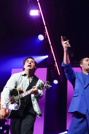 GRAND PRAIRIE, TX - MAY 19: (L-R) Julio Ramirez, Jesus Navarro and Bibi Marin of Reik perform on stage during "Encambio" USA Tour 2022 at Texas Trust CU Theatre on May 19, 2022 in Grand Prairie, Texas. (Photo by Omar Vega/Getty Images)