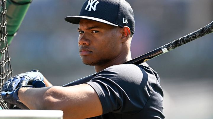 LAKELAND, FLORIDA - MARCH 14, 2024: Oscar Gonzalez #72 of the New York Yankees looks on prior to a spring training game against the Detroit Tigers at Publix Field at Joker Marchant Stadium on March 14, 2024 in Lakeland, Florida. (Photo by Nick Cammett/Diamond Images via Getty Images)