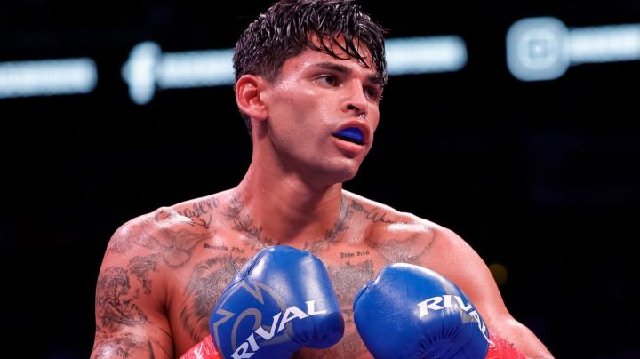 HOUSTON, TEXAS - DECEMBER 02: Ryan Garcia looks on while facing Oscar Duarte during their welterweight fight at Toyota Center on December 02, 2023 in Houston, Texas. (Photo by Carmen Mandato/Getty Images)