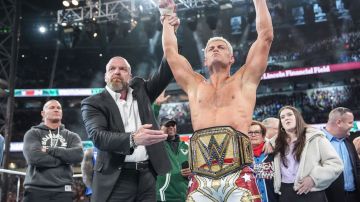 PHILADELPHIA, PENNSYLVANIA - APRIL 7: Cody Rhodes (R) and Triple H celebrate during Night Two of WrestleMania 40 at Lincoln Financial Field on April 7, 2024 in Philadelphia, Pennsylvania. (Photo by WWE/Getty Images)