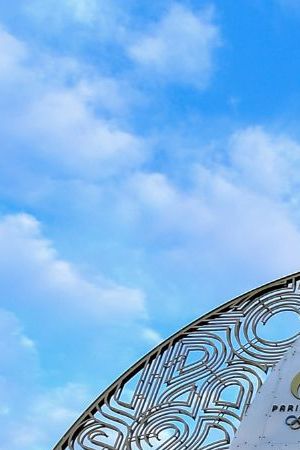 PARIS, FRANCE - APRIL 17: The official Omega Olympic countdown clock located beside the River Seine displays the remaining days until the Opening Ceremony of the Paris 2024 Olympic Games on April 17, 2024 in Paris, France. Paris will host the Summer Olympics from July 26 till August 11, 2024.(Photo by Franco Arland/Getty Images)