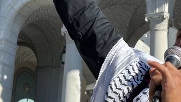 Lazaro Aguero during Palestine protests.
