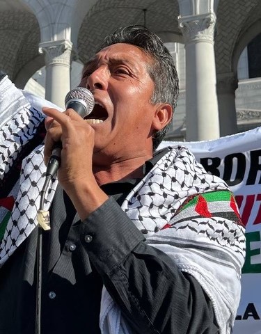 Lazaro Aguero during Palestine protests.