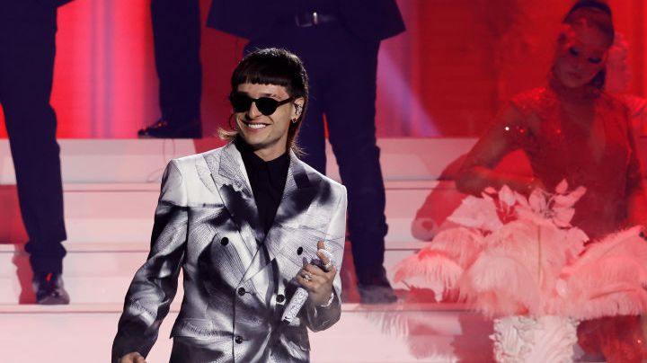Peso Pluma and Pedro Tovar of Eslabon Armado perform onstage during The 24th Annual Latin Grammy Awards