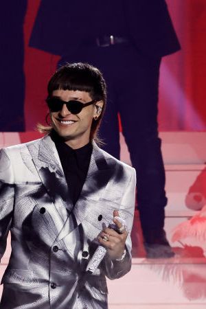 Peso Pluma and Pedro Tovar of Eslabon Armado perform onstage during The 24th Annual Latin Grammy Awards