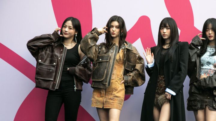SEOUL, SOUTH KOREA - FEBRUARY 1: (L-R) Minji, Danielle, Hearin, Hanni, and Hyein, members of NewJeans, a K-pop girl band, pose during a photo call for JULYCOLUMN at Seoul Fashion Week F/W 2024 on February 1, 2024 in Seoul, South Korea. (Photo by Jean Chung/Getty Images)
