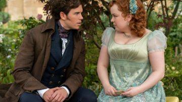 Bridgerton. (L to R) Luke Newton as Colin Bridgerton, Nicola Coughlan as Penelope Featherington in episode 301 of Bridgerton. Cr. Liam Daniel/Netflix © 2024