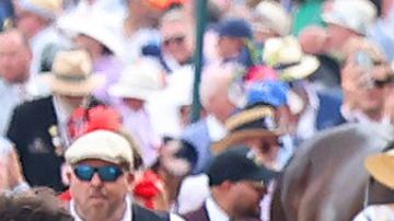 LOUISVILLE, KY - MAY 04: Mystik Dan walks from the backside of the track with Oswaldo Salazar to the paddock before the 150th running of the Kentucky Derby on May 4, 2024, at Churchill Downs in Louisville, Ky. (Photo by Jeff Moreland/Icon Sportswire via Getty Images)