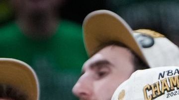 Boston, MA - June 17: Boston Celtics center Al Horford celebrates after winning Game 5 of the 2024 NBA Finals. (Photo by Barry Chin/The Boston Globe via Getty Images)