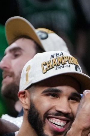 Boston, MA - June 17: Boston Celtics center Al Horford celebrates after winning Game 5 of the 2024 NBA Finals. (Photo by Barry Chin/The Boston Globe via Getty Images)