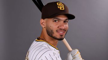 PEORIA, ARIZONA - FEBRUARY 20: Tucupita Marcano #12 of the San Diego Padres poses for a portrait during Photo Day at the Peoria Sports Complex on February 20, 2024 in Peoria, Arizona. (Photo by Norm Hall/Getty Images)